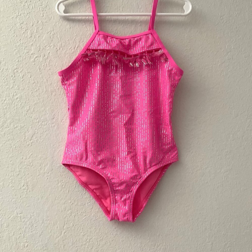 NEW KENSIE GIRL FOIL STRIPE RUFFLE TASSEL ONE PIECE SWIMSUIT - Picture 5 of 9